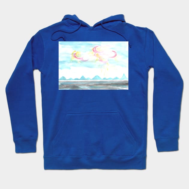 Scenery. Nature. Sun, sky, mountains, water. A calm image for a good mood. Hoodie by grafinya